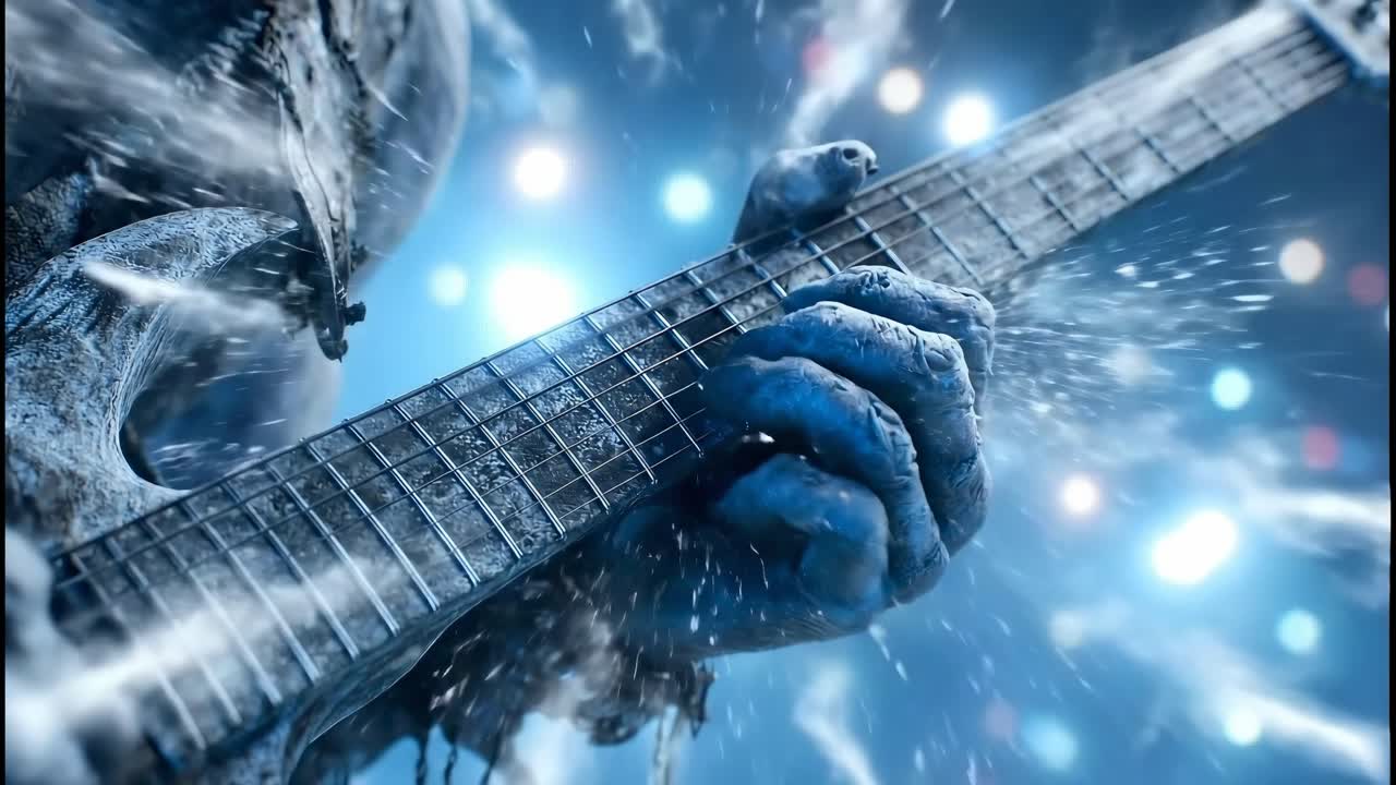 Monster Playing Guitar in the Snow
