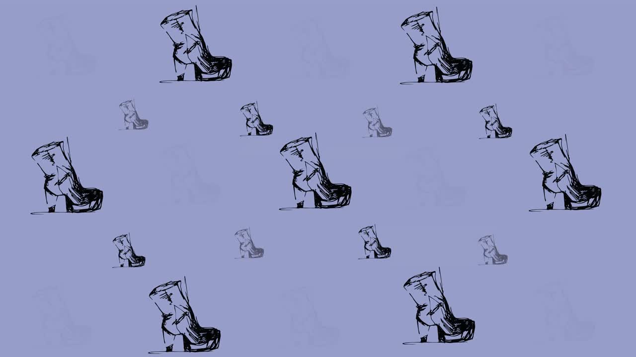 Animation of drawing of shoes repeated on pink background