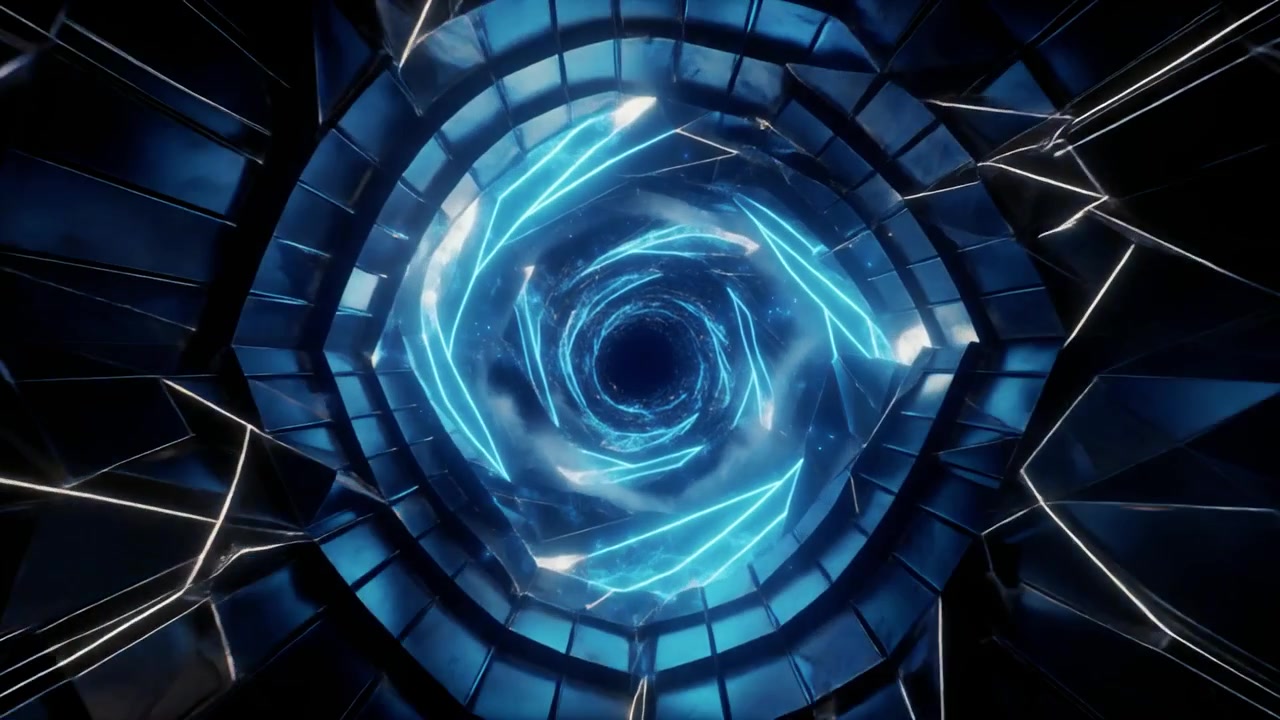 Abstract Futuristic Tunnel with Glowing Blue Neon Lights and Fog