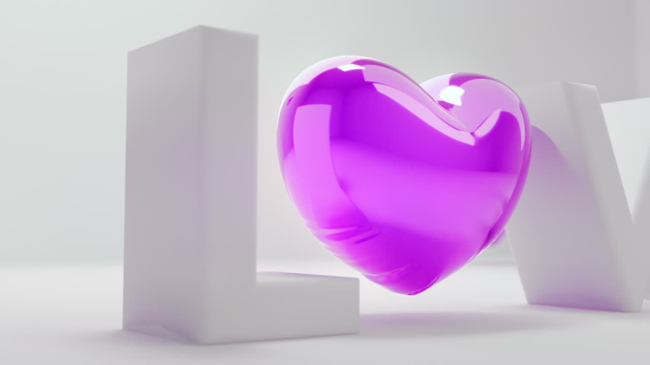 White love letters sign with the violet heart instead of "O" letter