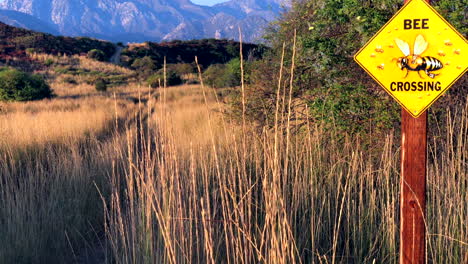 señal de cruce de abejas que advierte a los excursionistas de abejas cercanas