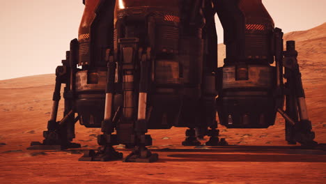 Martian landing platform with robotic parts on the red planet