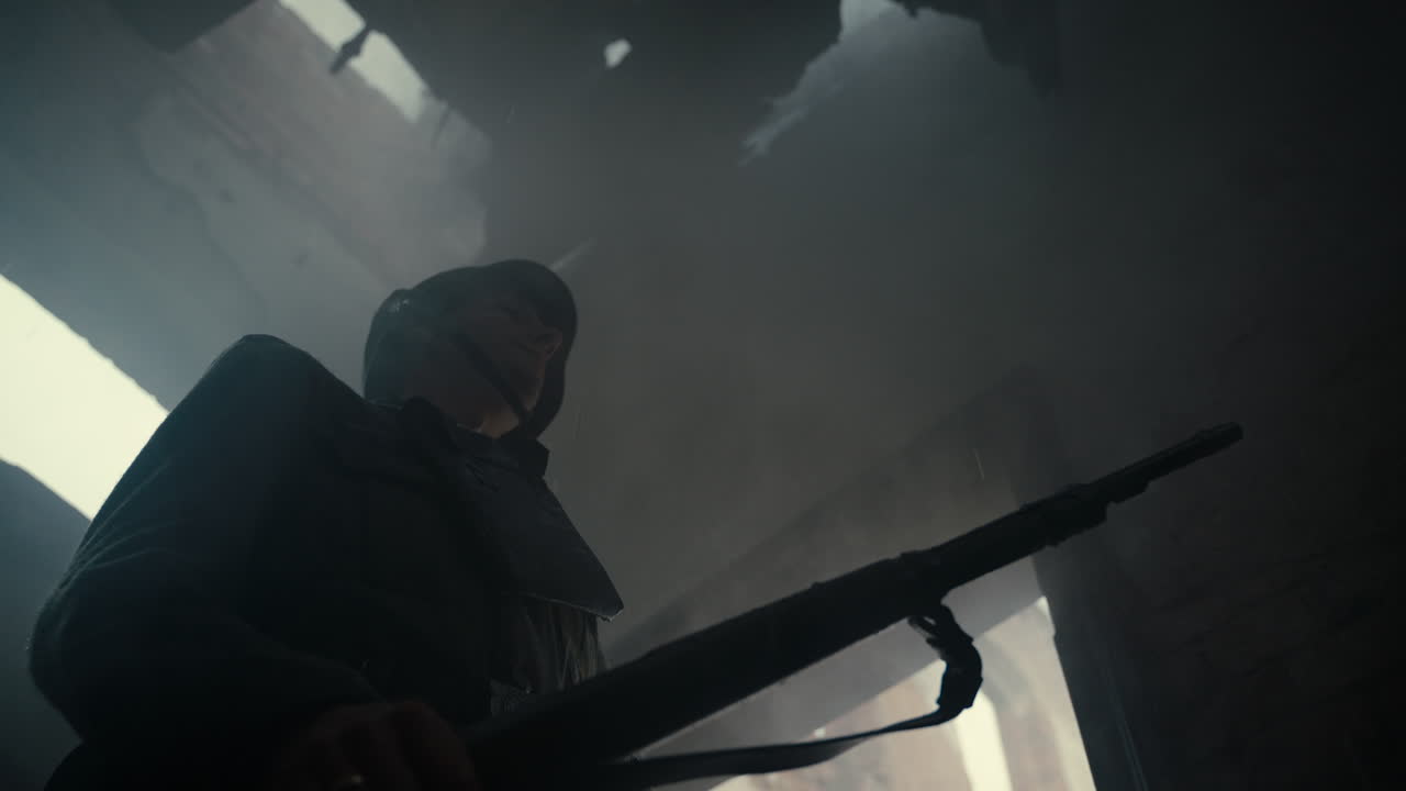 WWII Soldier in a Ruined Building