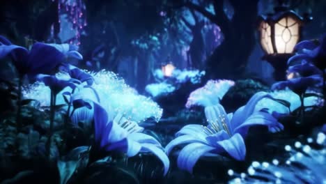 journey into a captivating forest at night featuring unique plants and glowing elements. the enchanting environment radiates vibrant colors and ethereal beauty, creating a magical atmosphere.