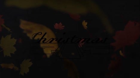 animation of christmas greetings text with decorations over falling leaves