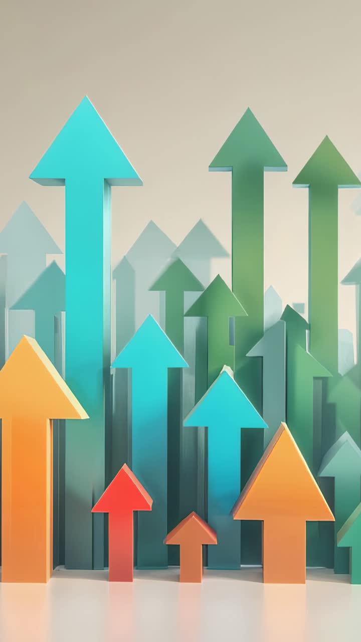 Vertical video: Panning camera across 3D arrows in studio, showing green and orange arrows