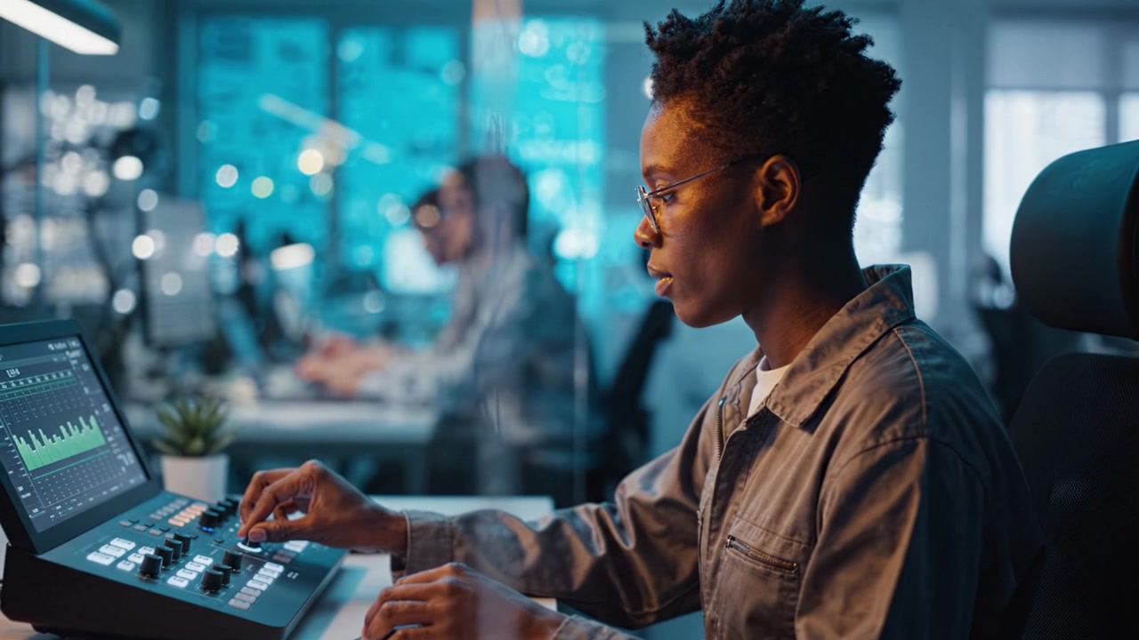 Focused professional engaged in audio mixing and sound editing, demonstrating creativity and technology integration in a modern sound studio environment.