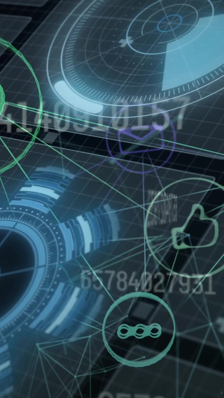 Animazione di rete di connessioni su schermi digitali di elaborazione dati