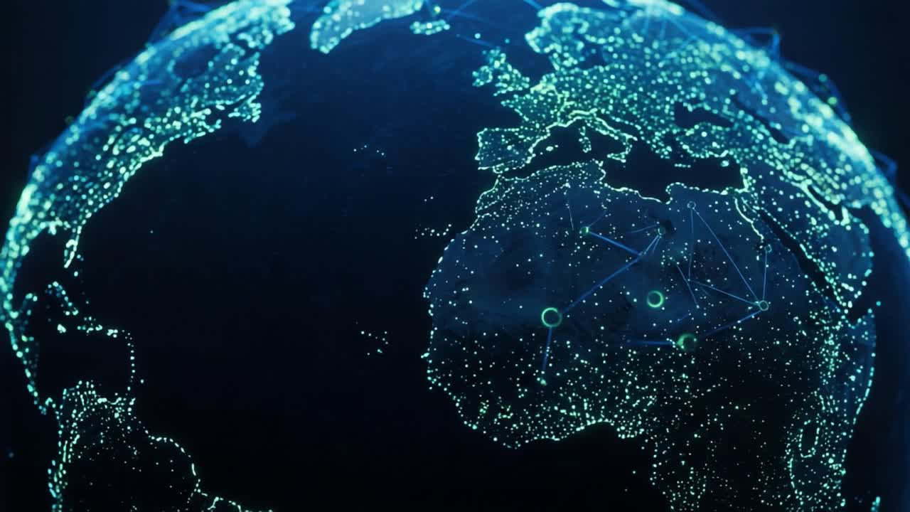 Illuminated Earth: A Stunning Visualization of Our Planet's Connectivity and Geography Through a High-Tech Digital Representation
