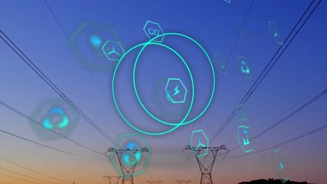 animation of ecology icons and circles over pylons