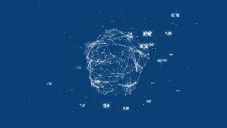 estructura de red geométrica y animación de puntos de datos sobre fondo azul