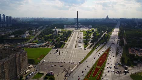 aerial view of moscow's victory park and square