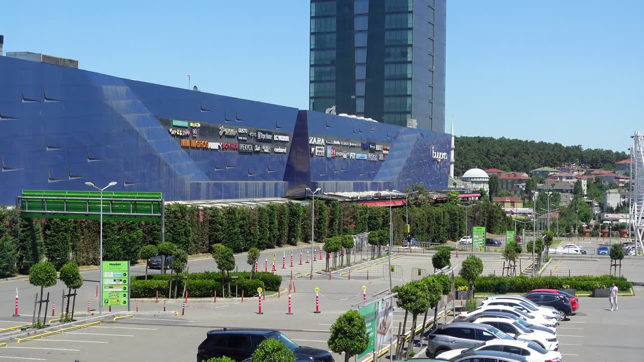 Shopping Mall Exterior with Parking Lot