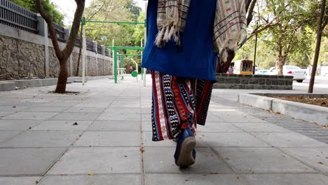 Pies-De-Una-Dama-Vestida-De-Forma-Informal-Y-Colorida-Caminando-Por-Una-Calle-India