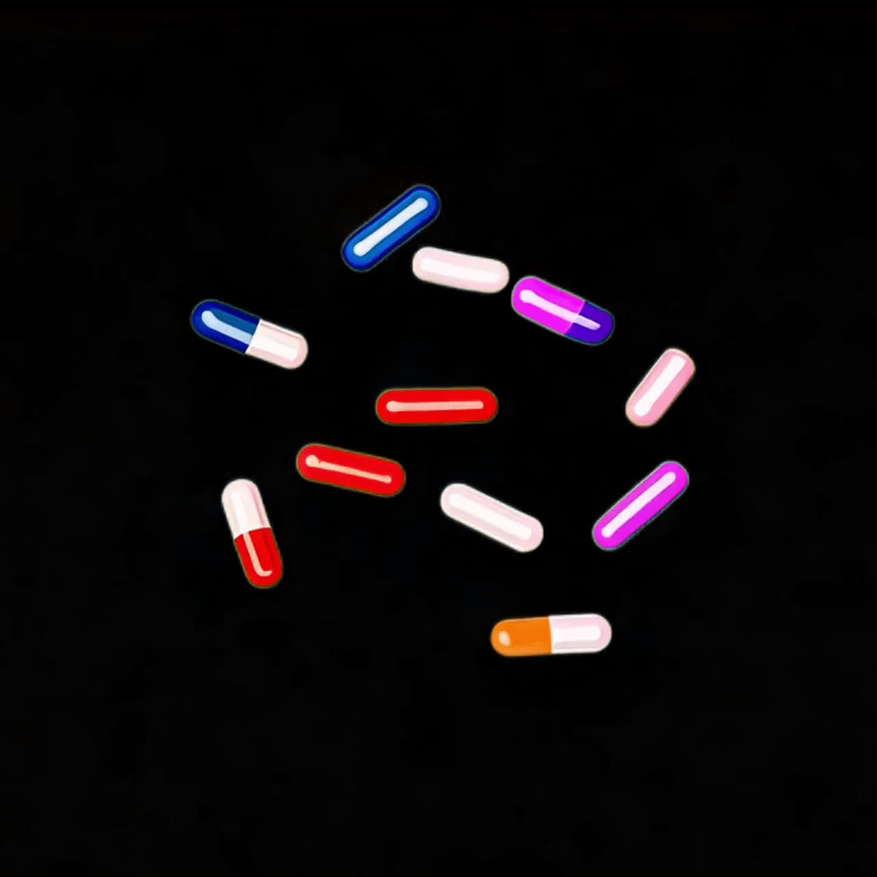 Colorful capsules animation isolated asset, transparent 4K video, alpha channel, ProRes 4444