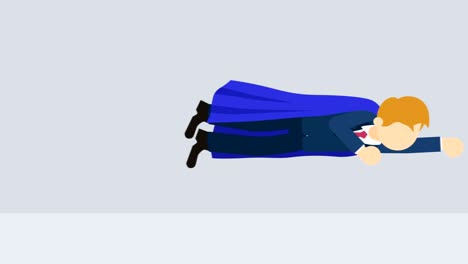super hero business man flying in suit and red cape. leadership and achievement concept. loop illustration in flat style.