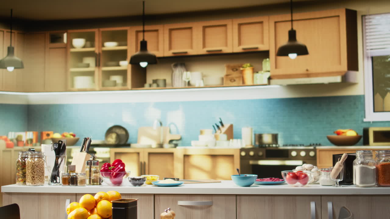 A well-stocked kitchen with various ingredients and utensils