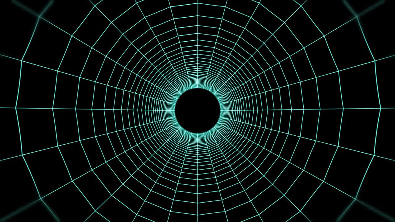 gráfico de movimiento de bucle sin costuras en túnel con líneas brillantes abstractas. animación de bucle futurista en un fondo oscuro