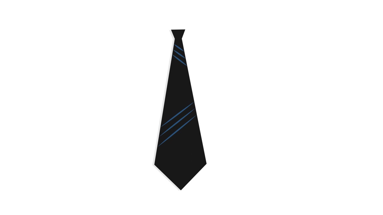Cravatta nera animata con strisce blu su sfondo bianco