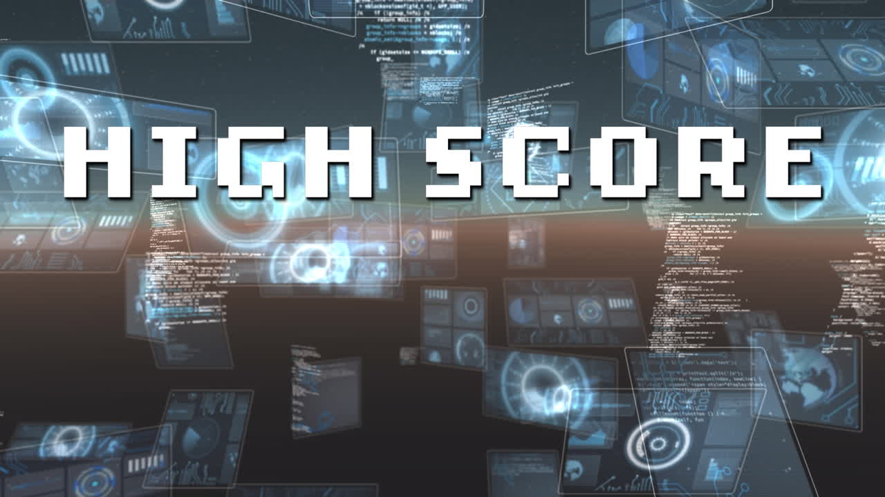 Animation of high score text over scope scanning and data processing