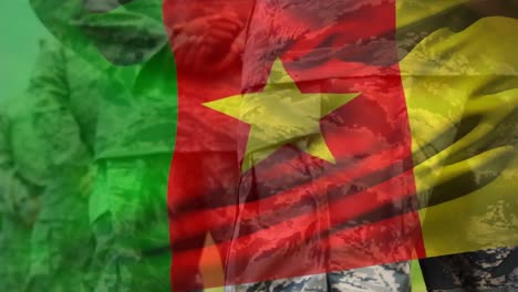 Animation-of-flag-of-cameroon-over-diverse-male-soldiers