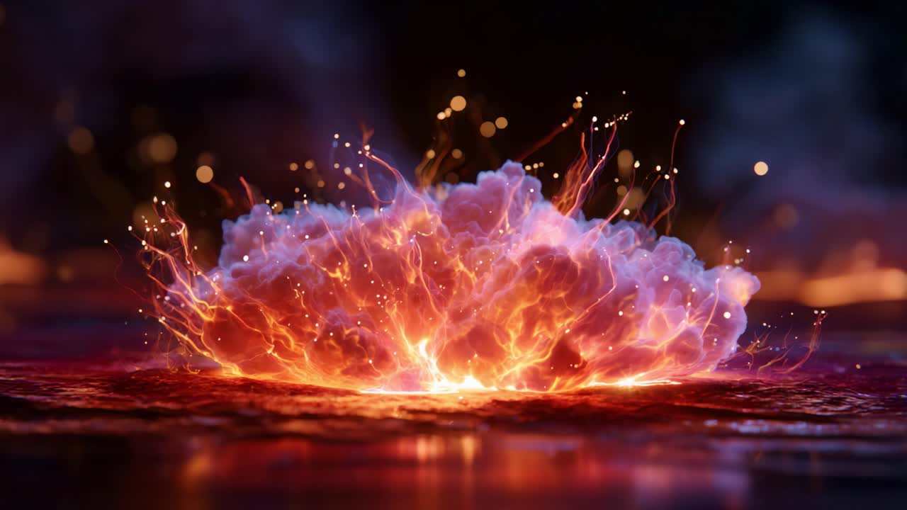 Dynamic Eruption of Fiery Energy: A Mesmerizing Display of Explosive Power Captured in a Stunning Visual Representation of an Evolving Natural Phenomenon