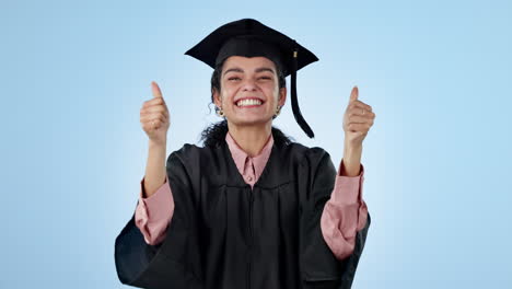 el éxito de la graduación, pulgares hacia arriba