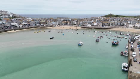 st ives harbour cornwall on calm summers day drone,aerial