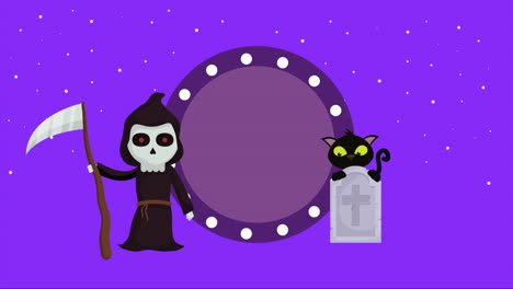 escena oscura de halloween con la muerte y el gato