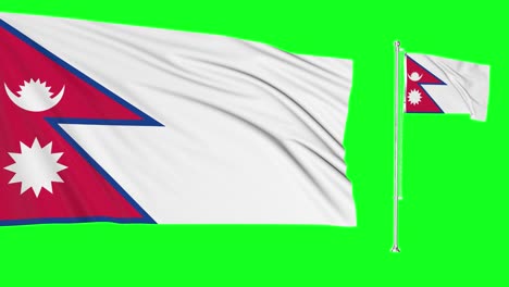 green screen nepal two flags waving nepali flagpole animation 3d chroma key