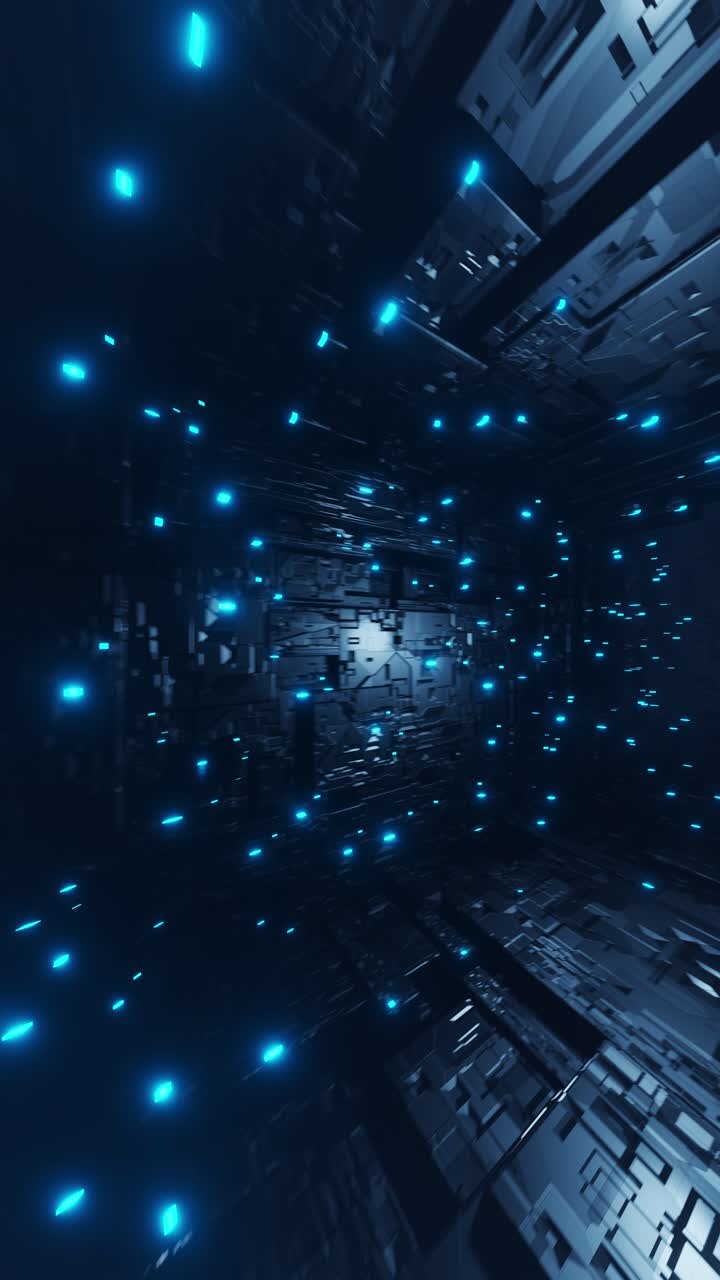 Flying Through a Blue Light Tunnel. Vertical looped animation