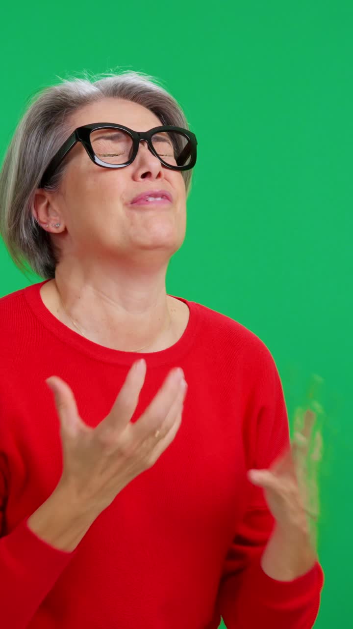 Excited Woman Reacting with Joy and Disbelief on Green Screen