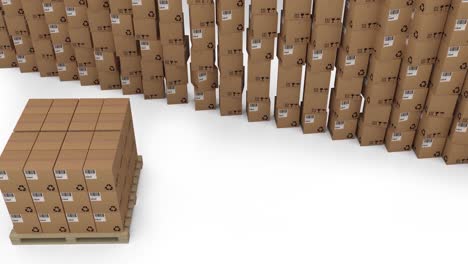 Animation-of-multiple-stacked-up-cardboard-boxes-on-white-background