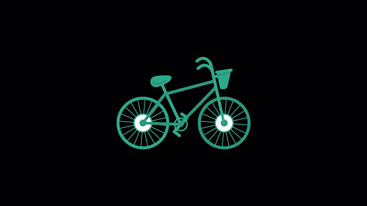 Animated Line Drawing of a Green Bicycle with a Basket
