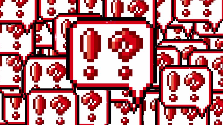 Icona di fumetto pop-up in pixel art, punto interrobang - Transizioni. 1080p - 30 fps - Canale alfa (4).mov