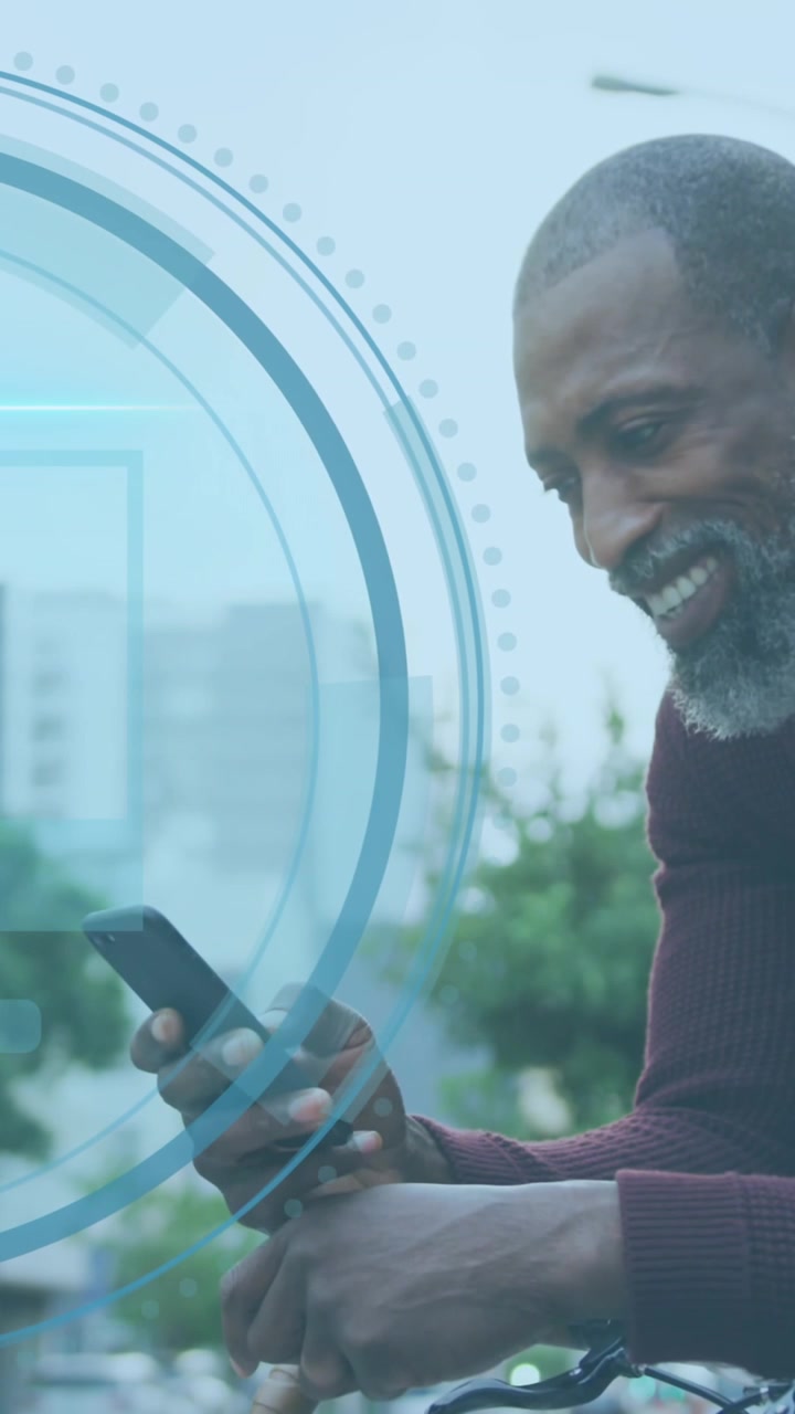 Animation of padlock and data processing over businessman using smartphone