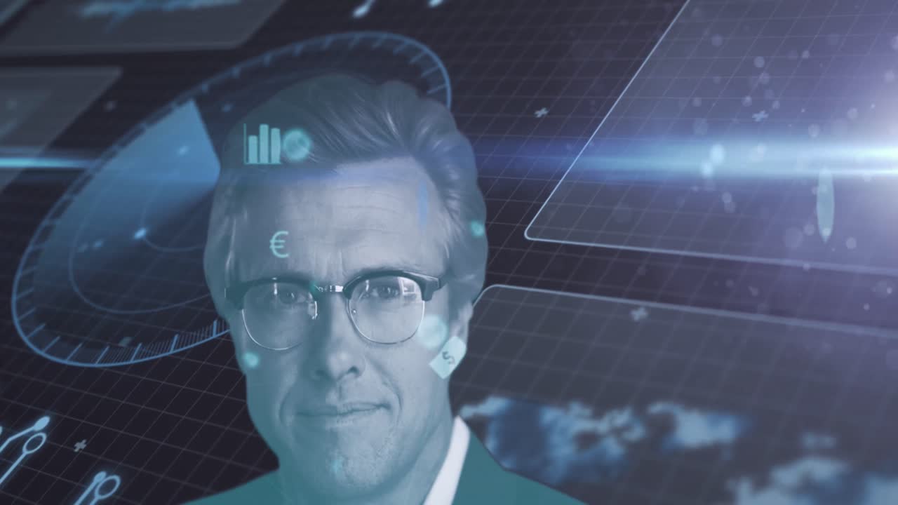 카우카시안 사업가에 대한 데이터 처리 애니메이션