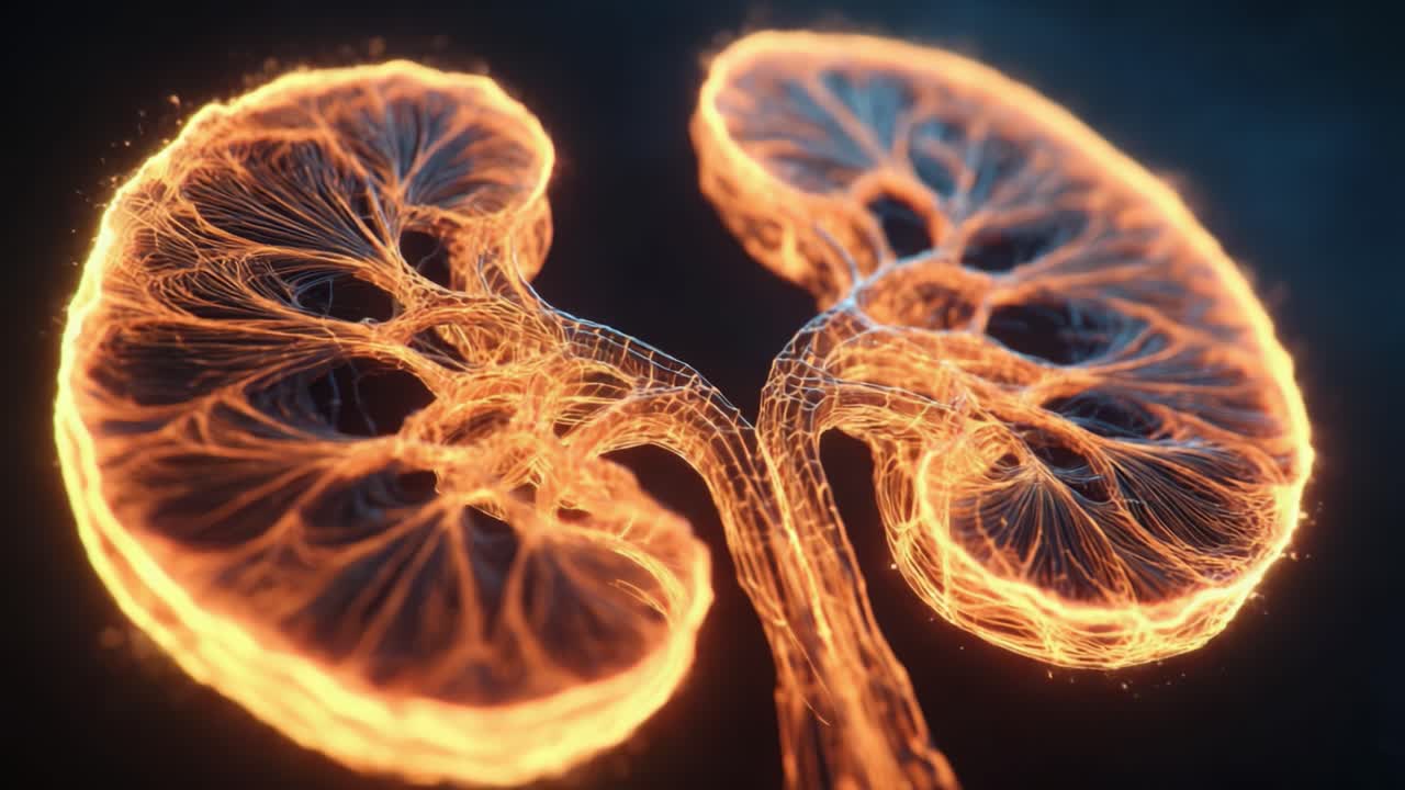 An Artistic Visualization of Human Kidneys: A Stunning Representation of Biological Structures with Intricate Neural Connections and Dynamic Energy Flow