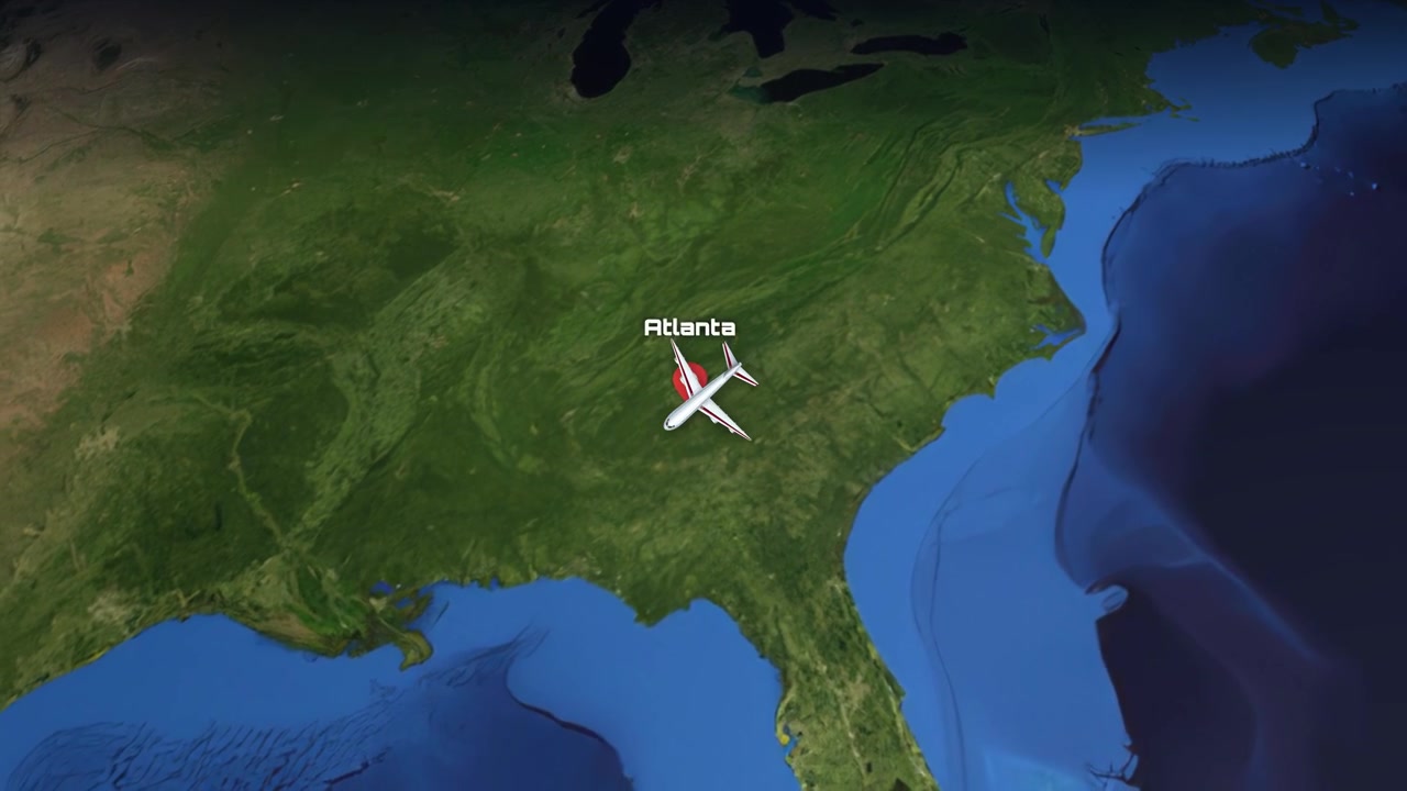 Animated Flight Path from Istanbul, Turkey to Atlanta, USA