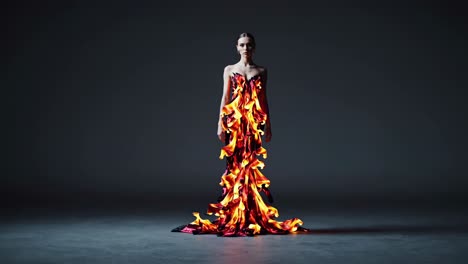 woman in a glowing fire dress