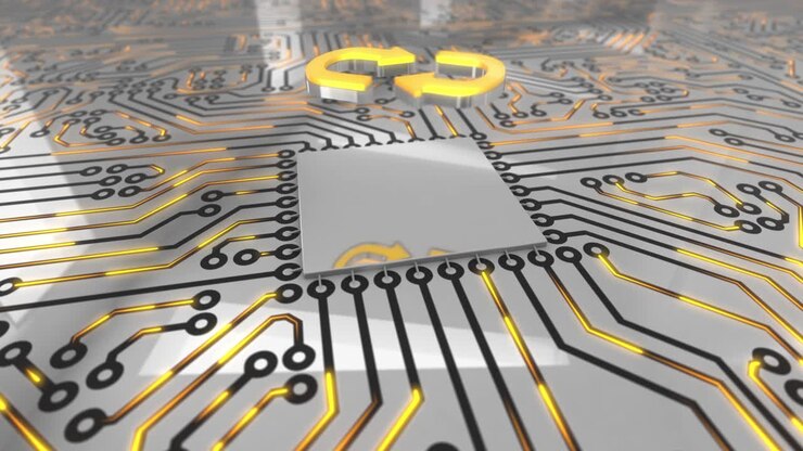 Bright orange rotating computer circuit board concept exchange arrows loop 4K