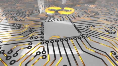 el concepto de la placa de circuitos giratorios de computadora de color naranja brillante es el bucle de flechas de intercambio 4k