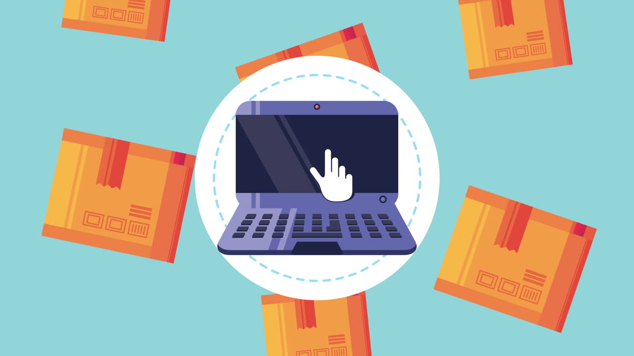 배달 서비스 상자 및 노트북 애니메이션