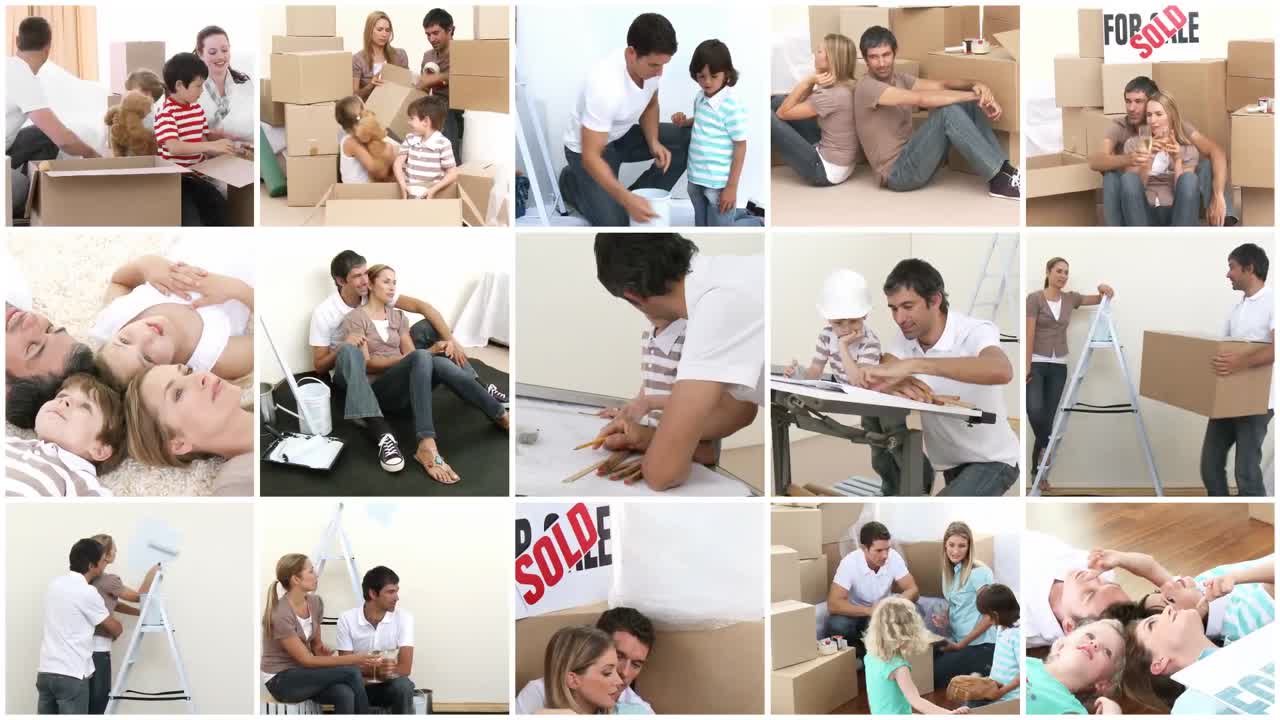 방 을 장식 하는 세 명 의 가족 의 애니메이션