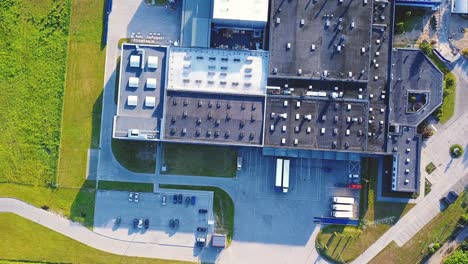 aerial shot of industrial warehouse