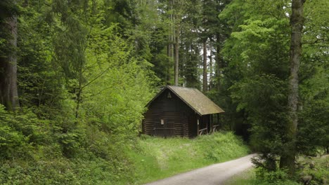 Spannende-Paranormale-Horrorszene-Einer-Hütte-Im-Wald,-Totale