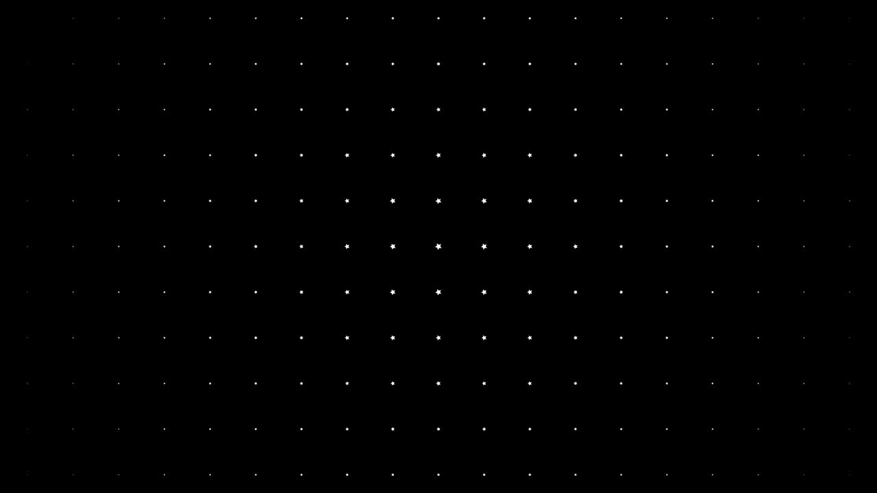 Dynamic composition with white stars scaling at black background. Vintage pattern animation