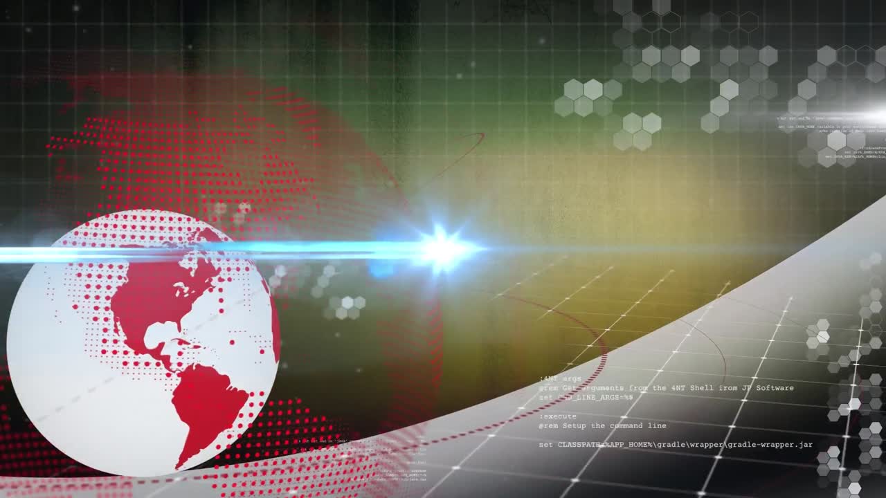 검은색 배경에 데이터 처리를 통해 지구와 빛의 길의 애니메이션