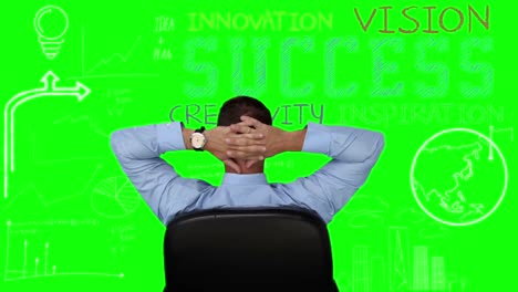Businessman-sitting-and-looking-at-green-interface