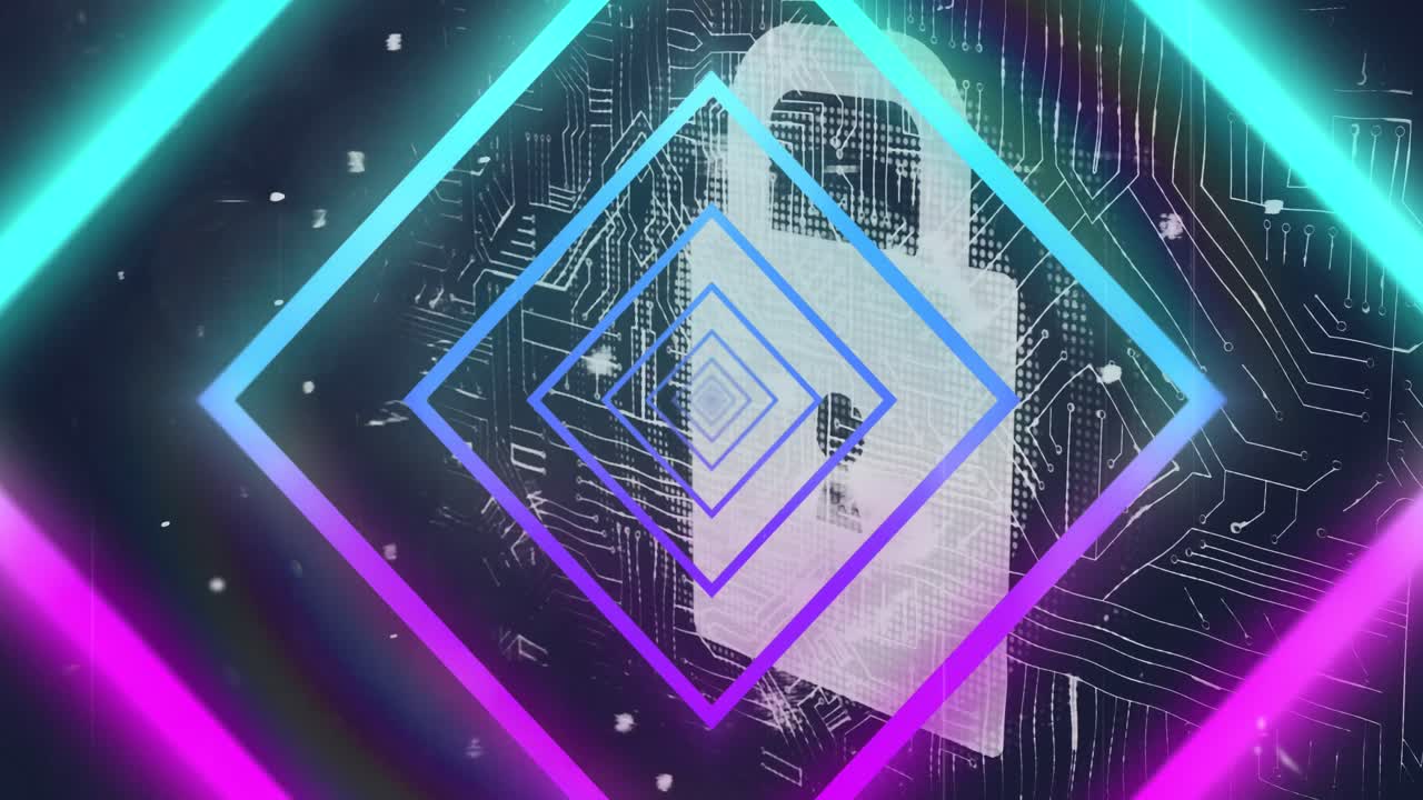 animación de formas geométricas de neón a través de una red de conexiones